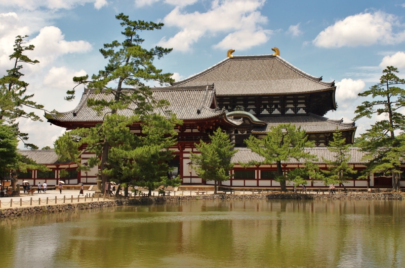 water, nature, Asia, sky, architecture, 4K, trees, plant, ancient, lake, place of worship, building, tree, religion, belief, roof, building exterior, cloud - sky