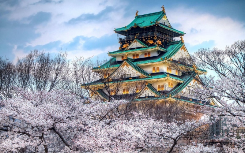 building, ancient, Asia, snow, 1080P, trees, architecture