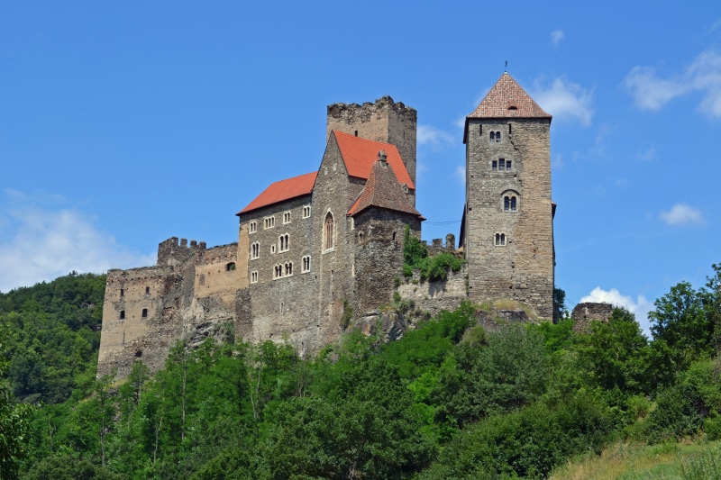 travel destinations, the past, tourism, blue, Hardegg, low angle view, tower, 4K, Waldviertel, tree, no people, fortified wall, fort, built structure