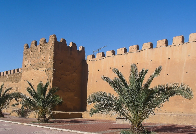 Taroudant, outdoors, history, surrounding wall, palm tree, built structure, 1080P, fort, tree, castle, Morocco, travel destinations, palm trees, clear sky