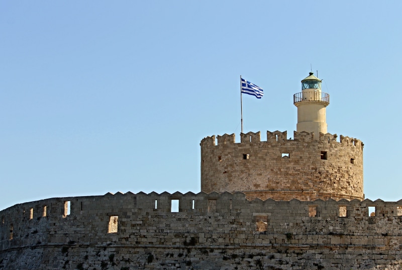 tourism, fortress, old, fortified wall, study trip, rhodes, city, 4K, port, stone wall, greece, history, island, architecture, blue, agios nikolaos castle