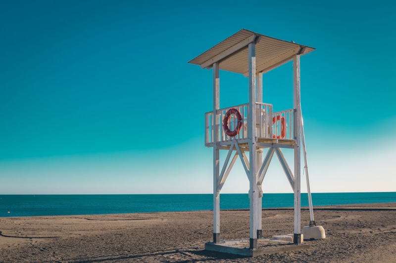 sea, spain, safeguard, guarding, shield, tower, security, sky, beach, horizon, guard, protect, protection, day, ladder, built structure, horizon over water