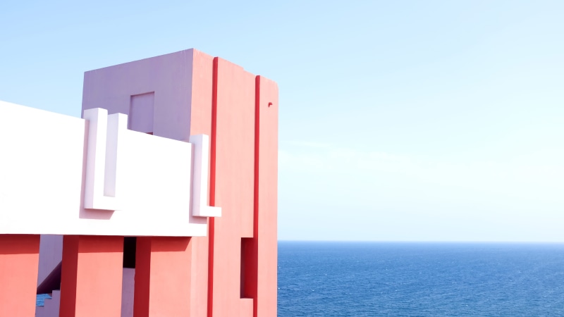 building exterior, spain, horizon over water, calp, copy space, architecture, architecure, beauty in nature, summer, nature, outdoors, red, sea, la muralla roja