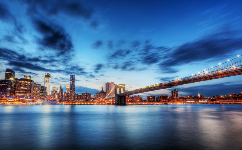 4K, blur, Brooklyn Bridge, summer, night lights, my planet, the city, view, New York, bokeh ., illumination, travel, the East river