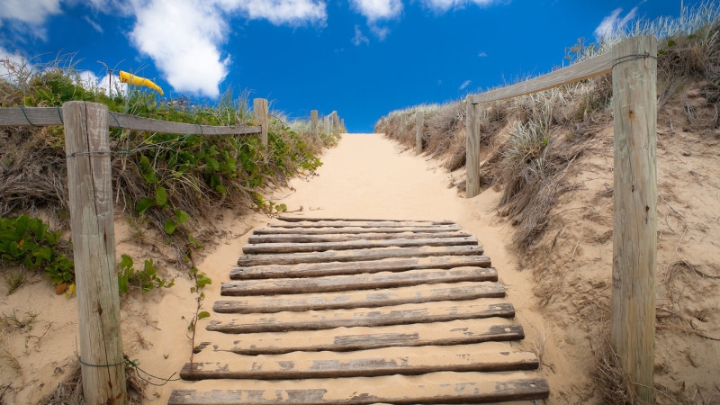 sky, Tasmanian, the bridge, footpath, direction, the sky, island, cloud - sky, sea, ladder, sand, 1080P, Lord Howe Island Group, sunlight, railing, diminishing perspective