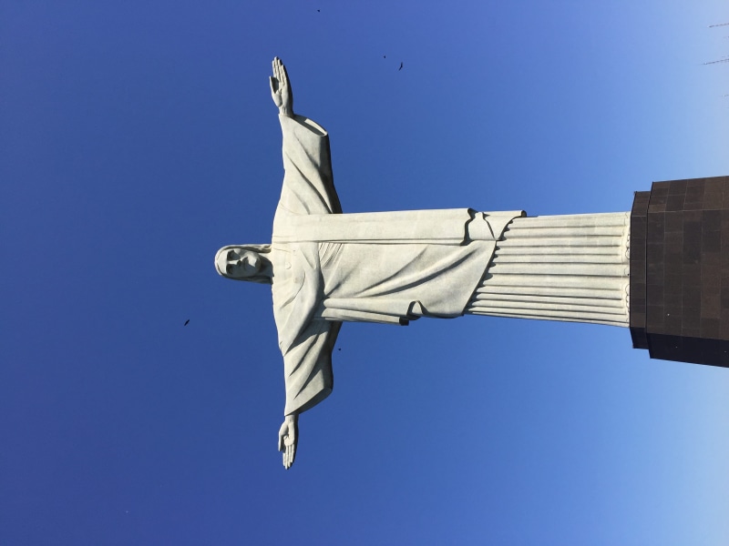 sky, outdoors, art and craft, god, architecture, mid-air, flying, statue, brazil, angel, brazilian, built structure, sculpture, copy space, belief, religion