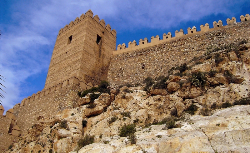 cloud - sky, andalusia, wall, low angle view, alcazaba of almeria, history, spain, nature, brown, architecture, no people, historic, travel destinations