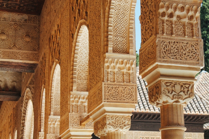 moorish, ornate, no people, carving, low angle view, architecture, arabic, place of worship, architectural feature, belief, religion, built structure, ceiling