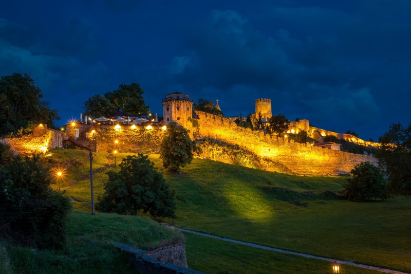 grass, travel destinations, the past, fort, lights, building exterior, no people, cloud - sky, built structure, ancient, Belgrade, hills, nature, sky, fortress