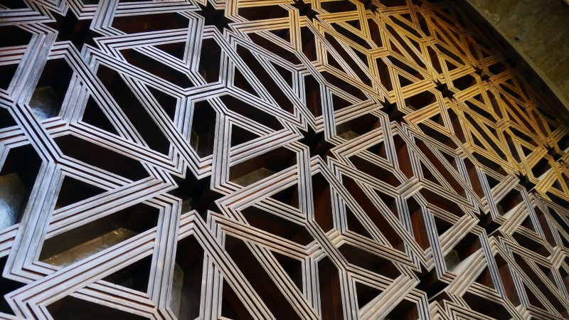 day, architecture, pattern, low angle view, backgrounds, metal, abundance, design, 4K, islamic art, shape, islamic architecture, andalusia, indoors, textured