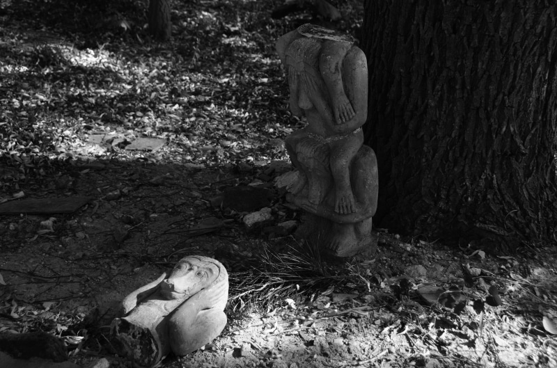 outdoors, art and craft, sculpture, plant, broken marble statue, field, statue, tree, human representation, huairou, nature, representation, no people