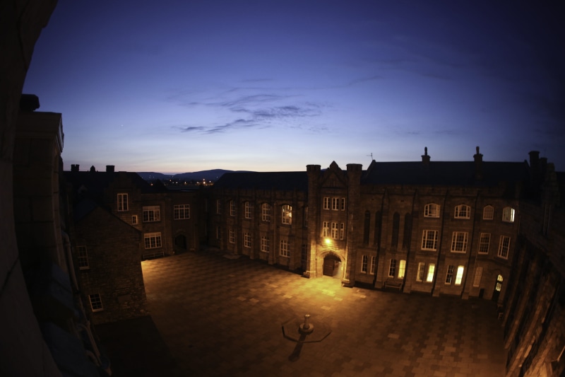 college, fisheye, travel, city, castle, window, built structure, outdoors, europe, home, house, Isle of Man, king williams college, no people, school, storey