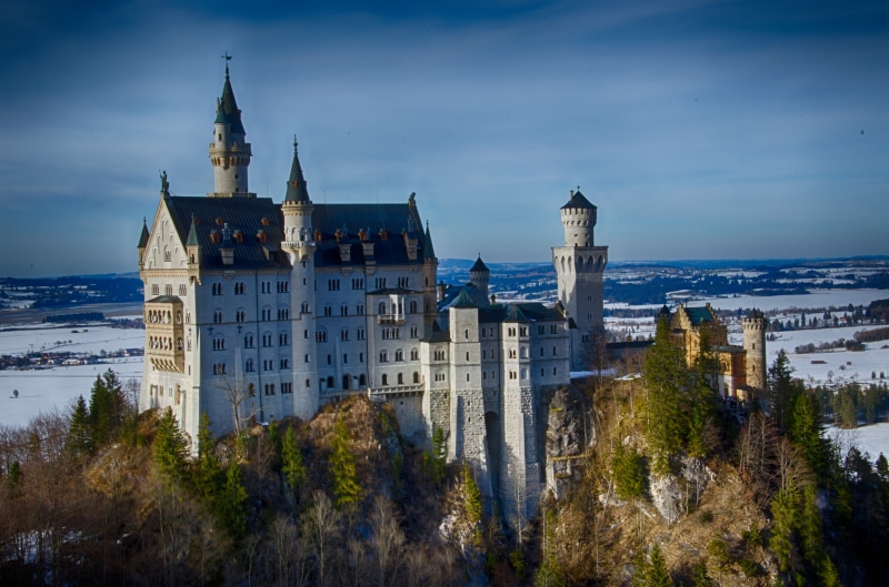 king ludwig, tree, nature, outdoors, travel destinations, 4K, cityscape, germany, trees, sky, idyllic, winter, tower, world heritage, historically, surrounded