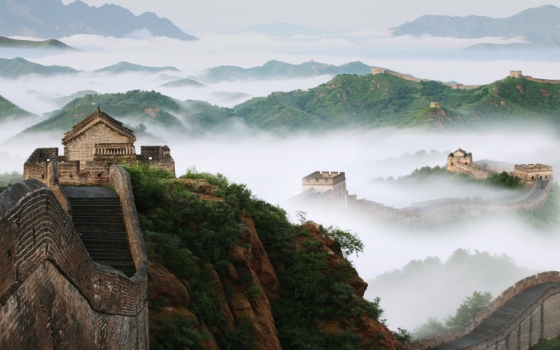 architecture, history, no people, travel, mountain, fog, sky, 1080P, building, outdoors, built structure, ancient civilization, beauty in nature, scenics - nature