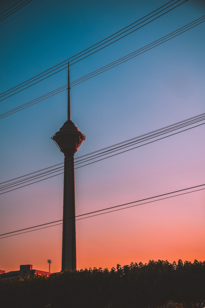 outdoors, city, clear sky, cable, fuel and power generation, silhouette, power line, no people, iran, architecture, technology, milad, tall, low angle view