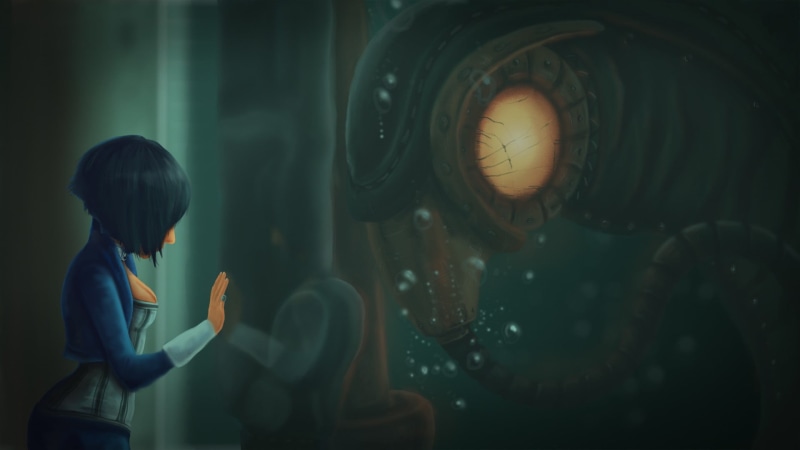 Rapture, hairstyle, BioShock Infinite, BioShock, side view, one person, technology, black, video games, illuminated, 1080P, standing, real people, waist up