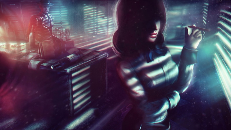 lighting equipment, BioShock Infinite, women, indoors, video games, motion, lifestyles, holding, woman, nightlife, cigarette, one person, 1080P, dark
