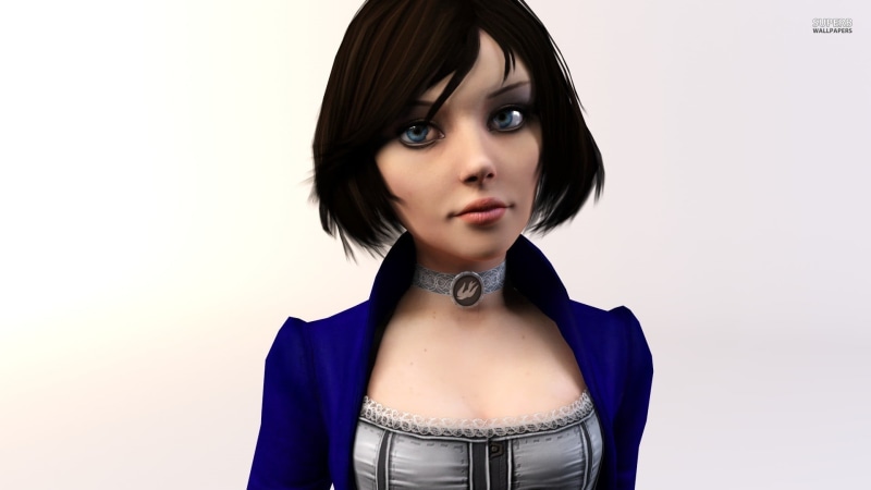 portrait, haired, young women, studio shot, fashion, BioShock, body part, brunette, female, character, headshot, contemplation, looking, video games, beauty