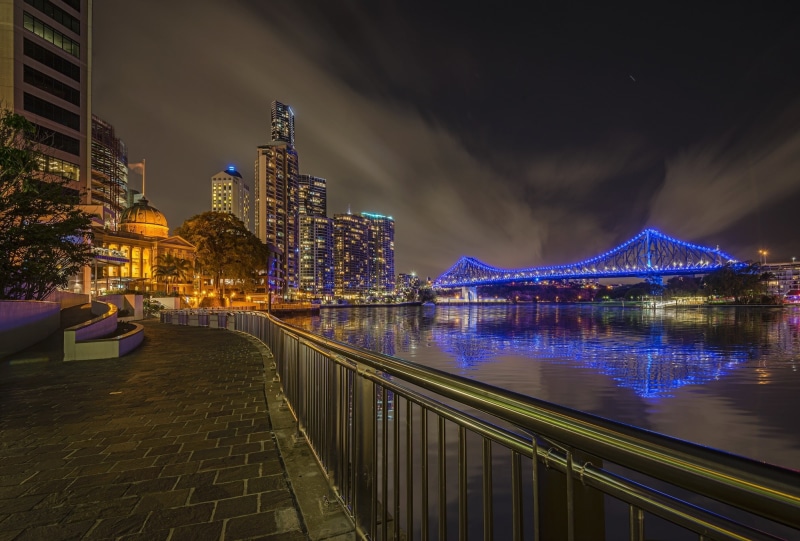 1080P, megapolis, QLD, river, Australia, Story-bridge, Brisbane, skyscrapers, lights, night