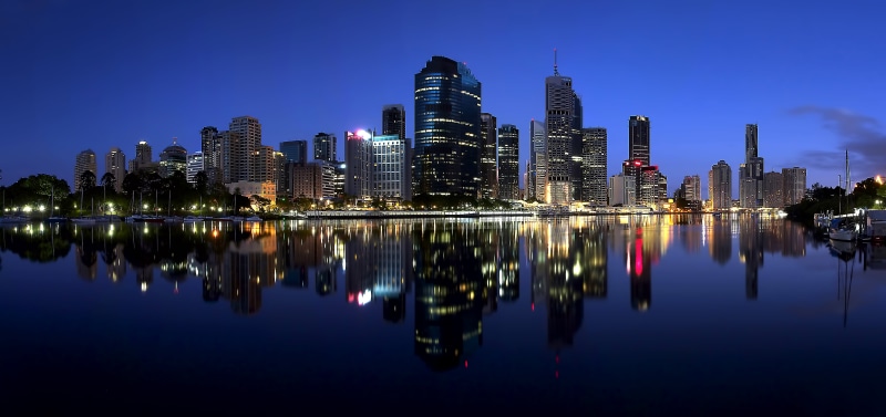 famous Place, rise, megapolis, urban Scene, downtown District, Brisbane City, modern, office building exterior, reflection, black, office Building, architecture