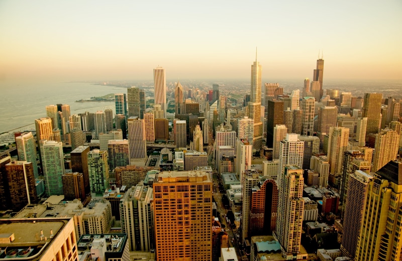 outdoors, morning, megapolis, office building exterior, development, built structure, Chicago, rise, skyscrapers, the city, building exterior, buildings