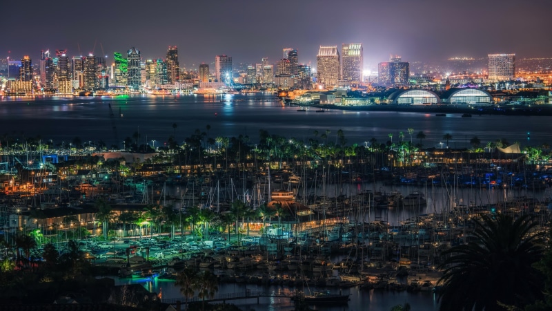 nature, city lights, night, san diego city, building, water, office building exterior, architecture, crowded, cityscape, residential district, illuminated