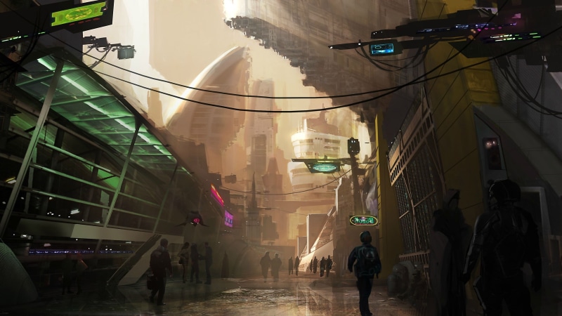 street, the city, people, megapolis, lights, future, the building, 2K