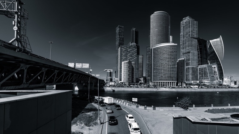 built structure, presnensky district, tall - high, architecture, cityscape, building, connection, black and white, skyscrapers, moscow international business center