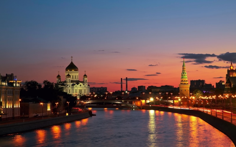 City, River, Moscow, Russia, 1080P, Sunset