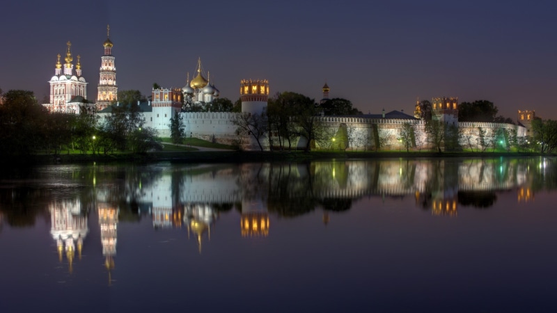 1080P, convent, night, scenery, lake, novodevichy, river, moscow, moscow novodevichy convent