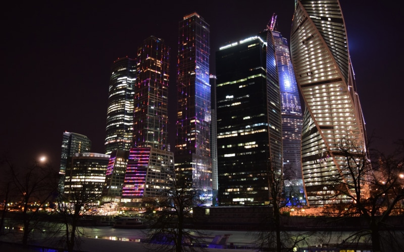 City, House, Russia, Moscow, Lights, River, Evening, 2K, Skyscrapers