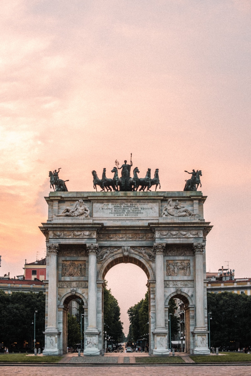 arch, no people, italia, triumphal arch, sculpture, built structure, city, nature, arco della pace, sunset, representation, building exterior, outdoors