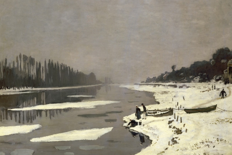 Ice floes on the Seine at Bougival, landscape, 2K, Claude Monet, picture