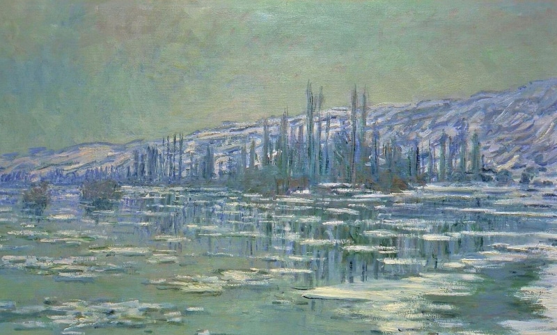 landscape, 1080P, picture, Ice floes on the Seine, Claude Monet