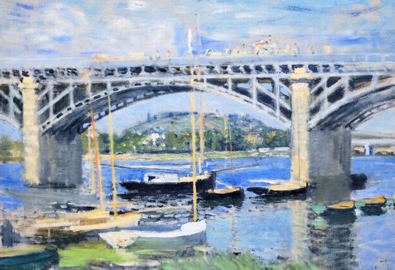 boats, river, picture, landscape, The bridge over the Seine, Claude Monet, 1080P