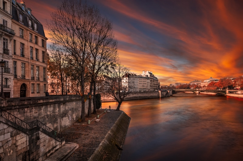 reflection, sky, river, building, bare tree, cloud - sky, seine, built structure, city, france, view ile-st-louis, architecture, water, 5K, color, waterfront