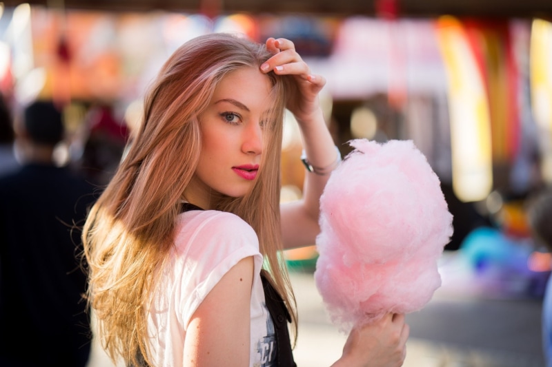 Blonde, Cotton Candy, Models, Woman, 1080P, Blue Eyes, Depth Of Field, Candy, Girl, Model