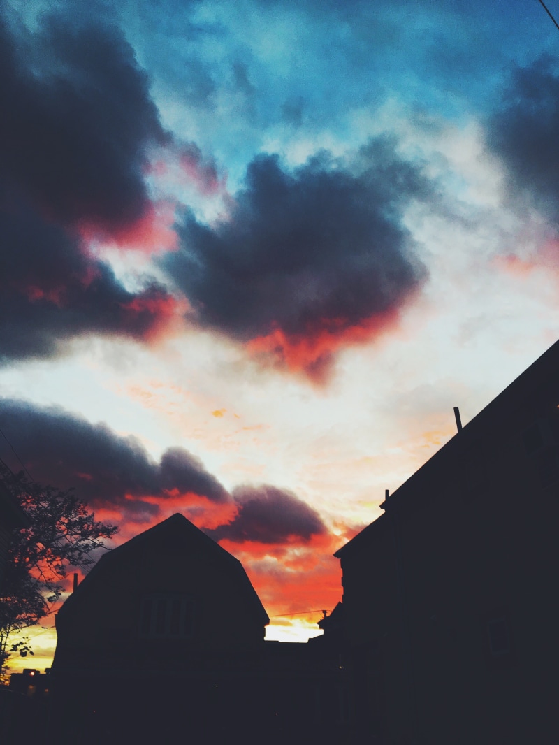 dramatic sky, romantic sky, clouds, cotton candy sky, outdoors, overcast, beauty in nature, architecture, 4K, residential district, nature, silhouette