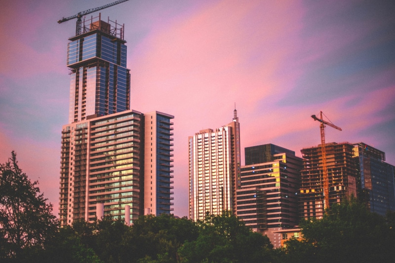 built structure, sky, sunset, skyline, colors, building, buildings, residential district, nature, outdoors, 5K, highrise, tall - high, building exterior
