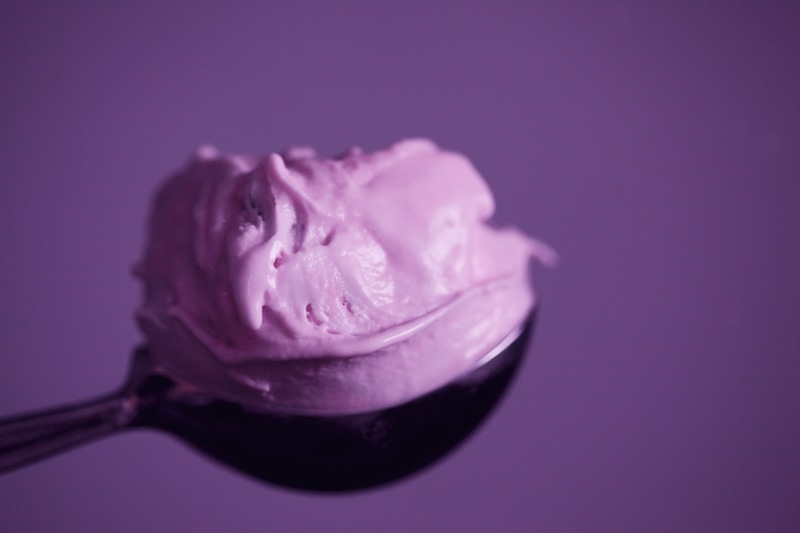 indoors, sweet, indulgence, kitchen utensil, color, black, close-up, 5K, refreshment, dairy product, food, colour, cream, no people, purple, purple background