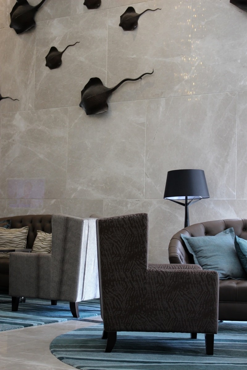 design, shiny, marble, empty, ornament, day, holiday, condominium, 2K, stuffed, seat, 5 star, pillow, sofa, lobby, modern, ornaments, expensive, high angle view