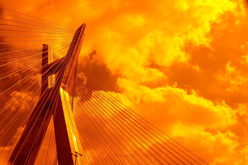 bridge, octávio frias de oliveira bridge, scenery, sky, bridge - man made structure, transportation, 2K, building exterior, no people, cable-stayed bridge