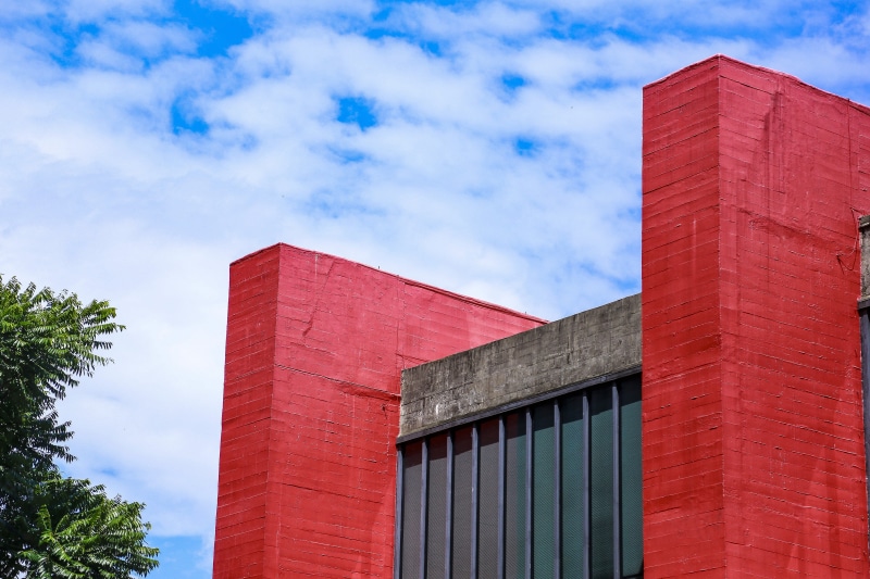 building exterior, office building exterior, business, no people, são paulo, red, outdoors, day, building, design, modern, low angle view, sky, close-up