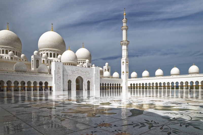 building exterior, architectural column, architecture, religion, tiled floor, u a e, minaret, belief, place of worship, travel, built structure, sheikh zayed grand mosque