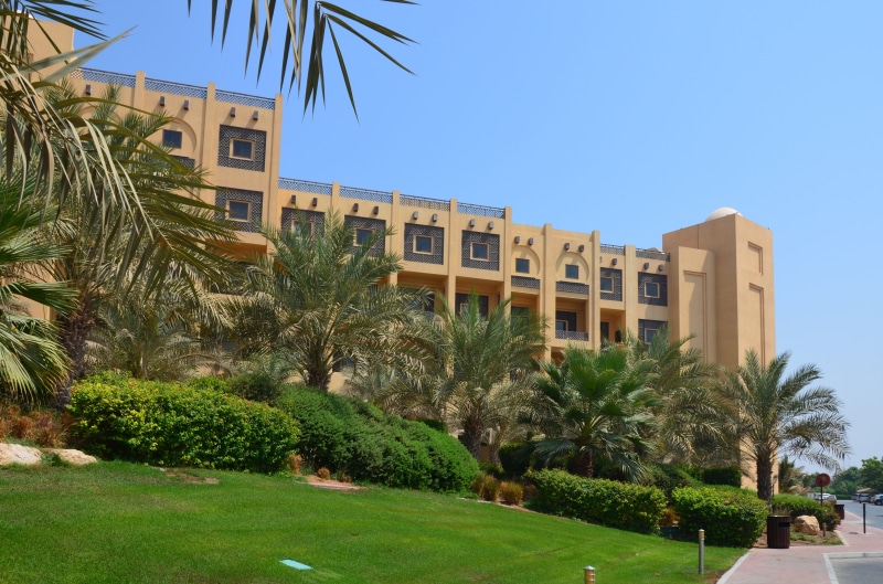 Ras Al Khaimah, U A, hotel, building exterior, 4K, palm tree, relax, holiday, hotel complex, plant, grass, no people, tropical climate, blue, architecture