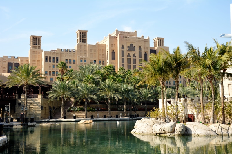 megalopolis, sunlight, swimming pool, u a e, building, growth, reflection, nature, city, 5K, palma, madinat, water, landscape, marine, sky, resort, tourism