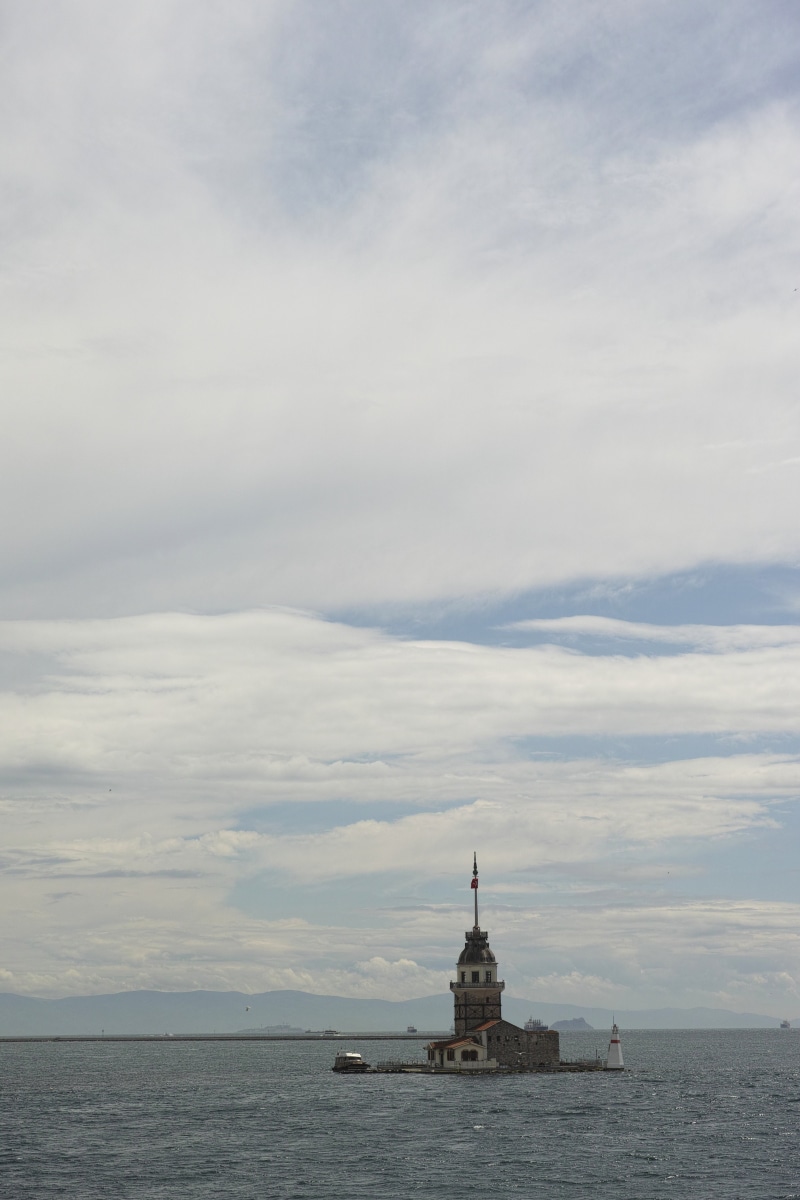 in the water, landscape, outdoors, water, 4K, history, istanbul, sea, cloud - sky, clouds, building, guidance, nature, views of the sea, the past, sky