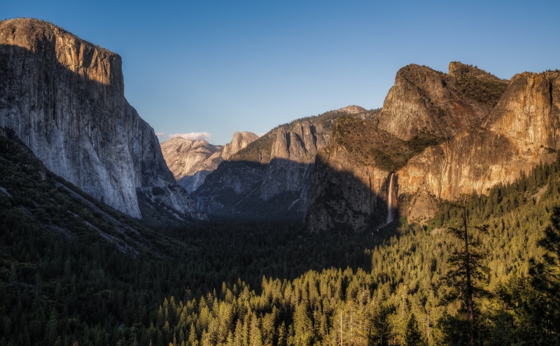 mountain range, yosemitevalley, rock formation, Mountain, tranquility, beauty in nature, el, cathedralrocks, nationalpark, outdoors, 5K, half, tree, bridalveil