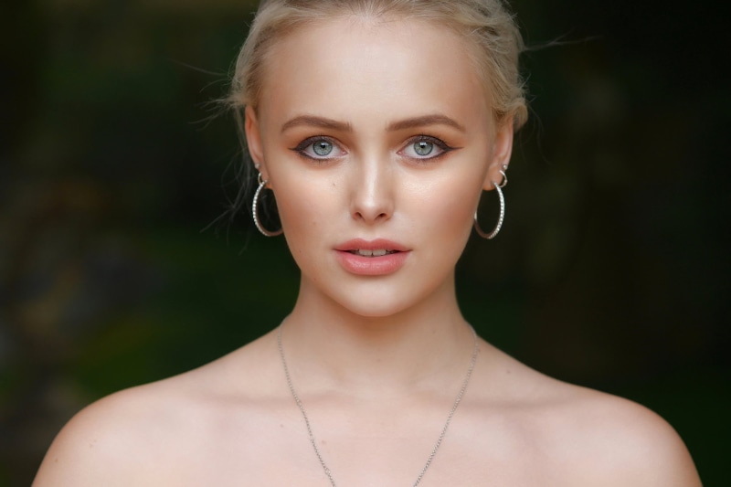 outdoors, bare shoulders, 1080P, face, women, blonde, gray eyes, model, Abbie Charlotte