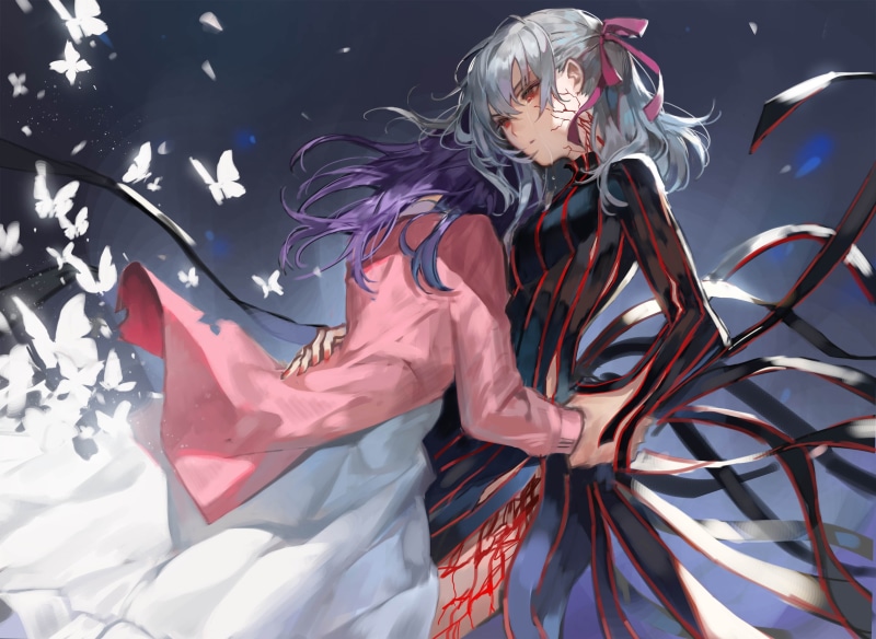 4K, red eyes, fan art, black dress, 2D, FGO, violet hair, grey hair, Fate/Stay Night, Matou Sakura, fate/stay night: heavens feel, white dress, crying